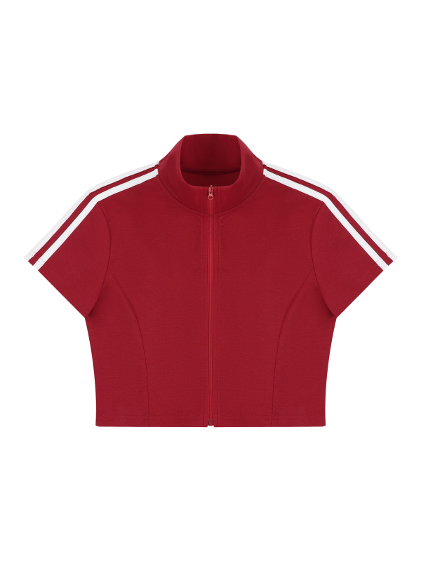 Women's Cropped Full Zip Short Sleeve T-Shirt