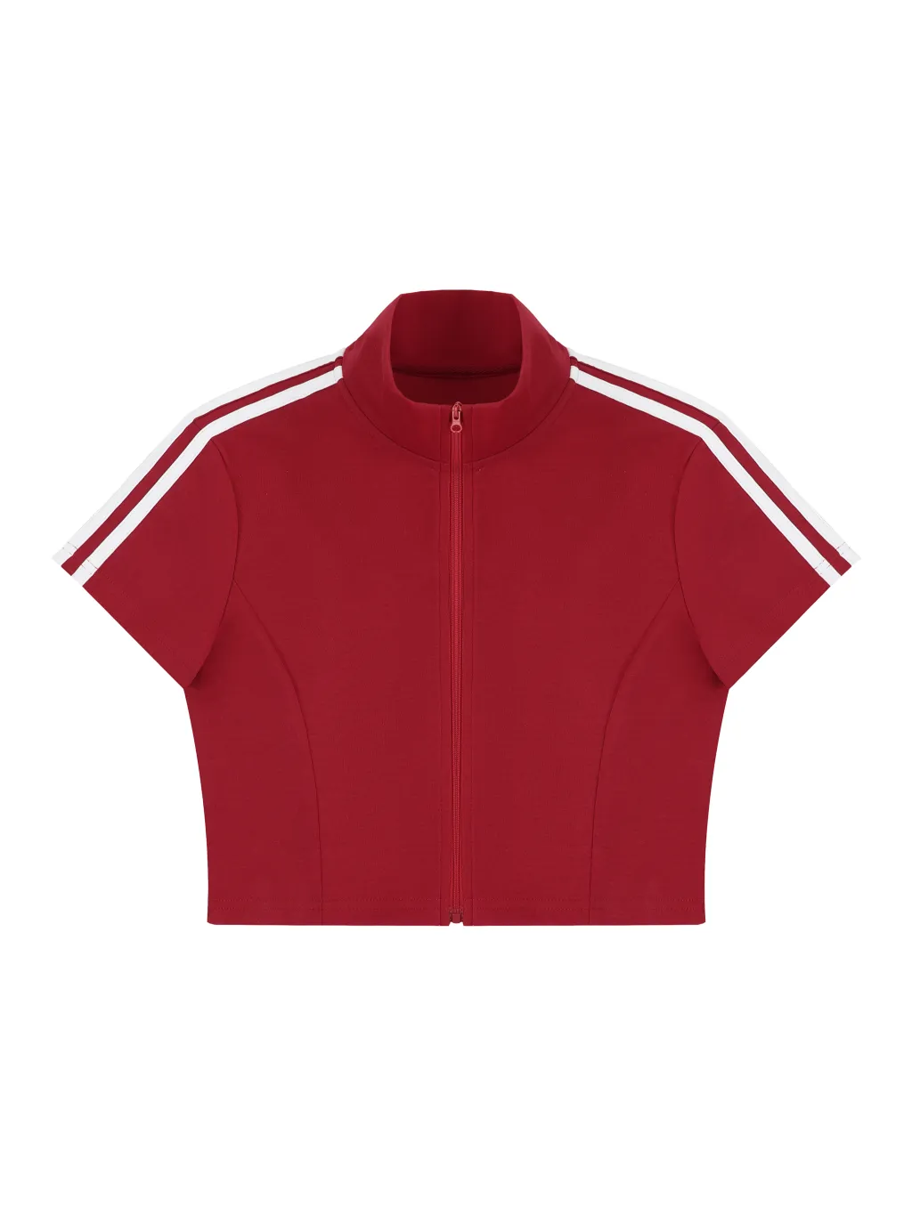 Women's Cropped Full Zip Short Sleeve T-Shirt - Main Image