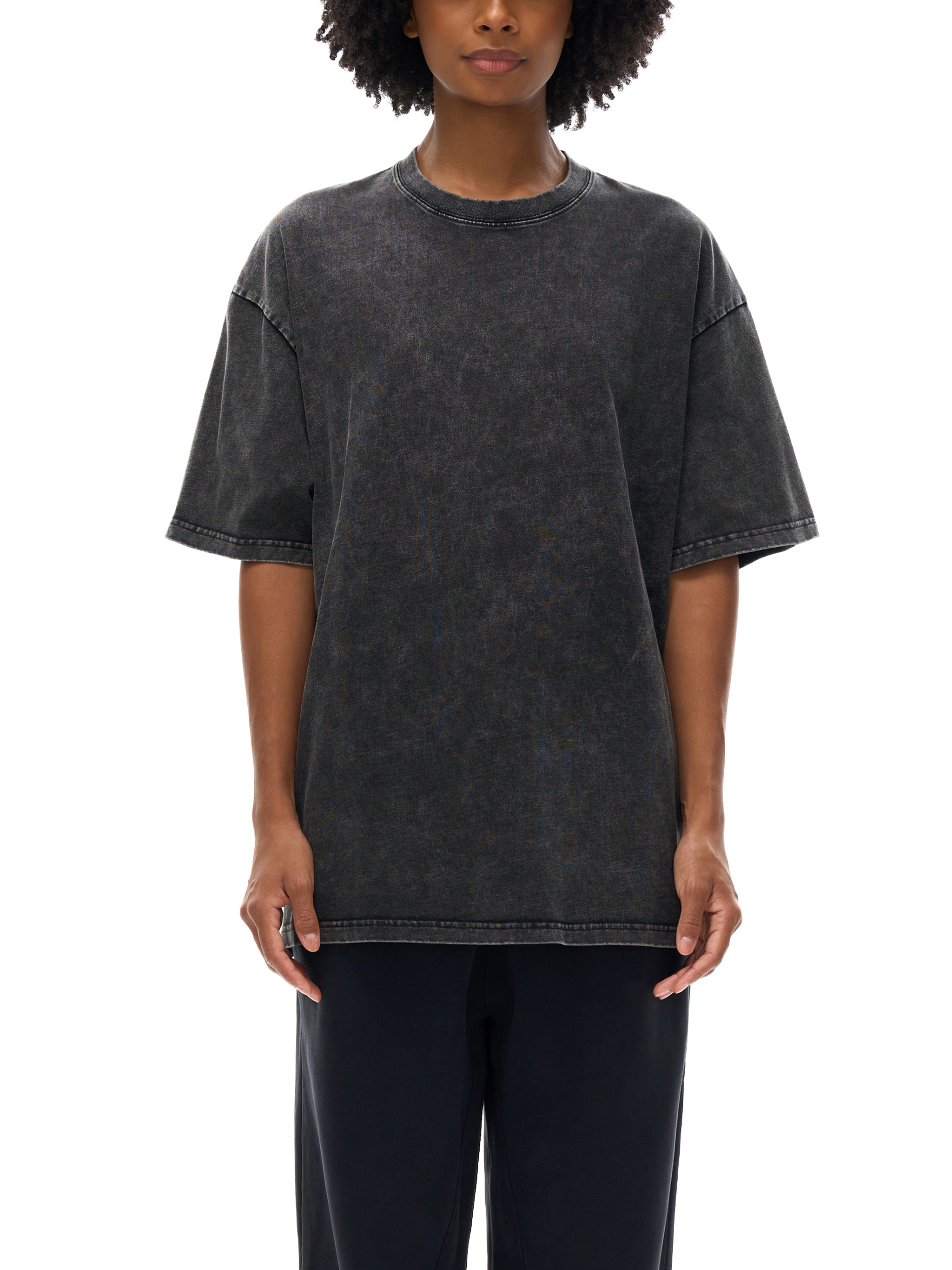 T-CRANE-LS-FUR Long-sleeve T-shirt with fuzzy trims｜グレー