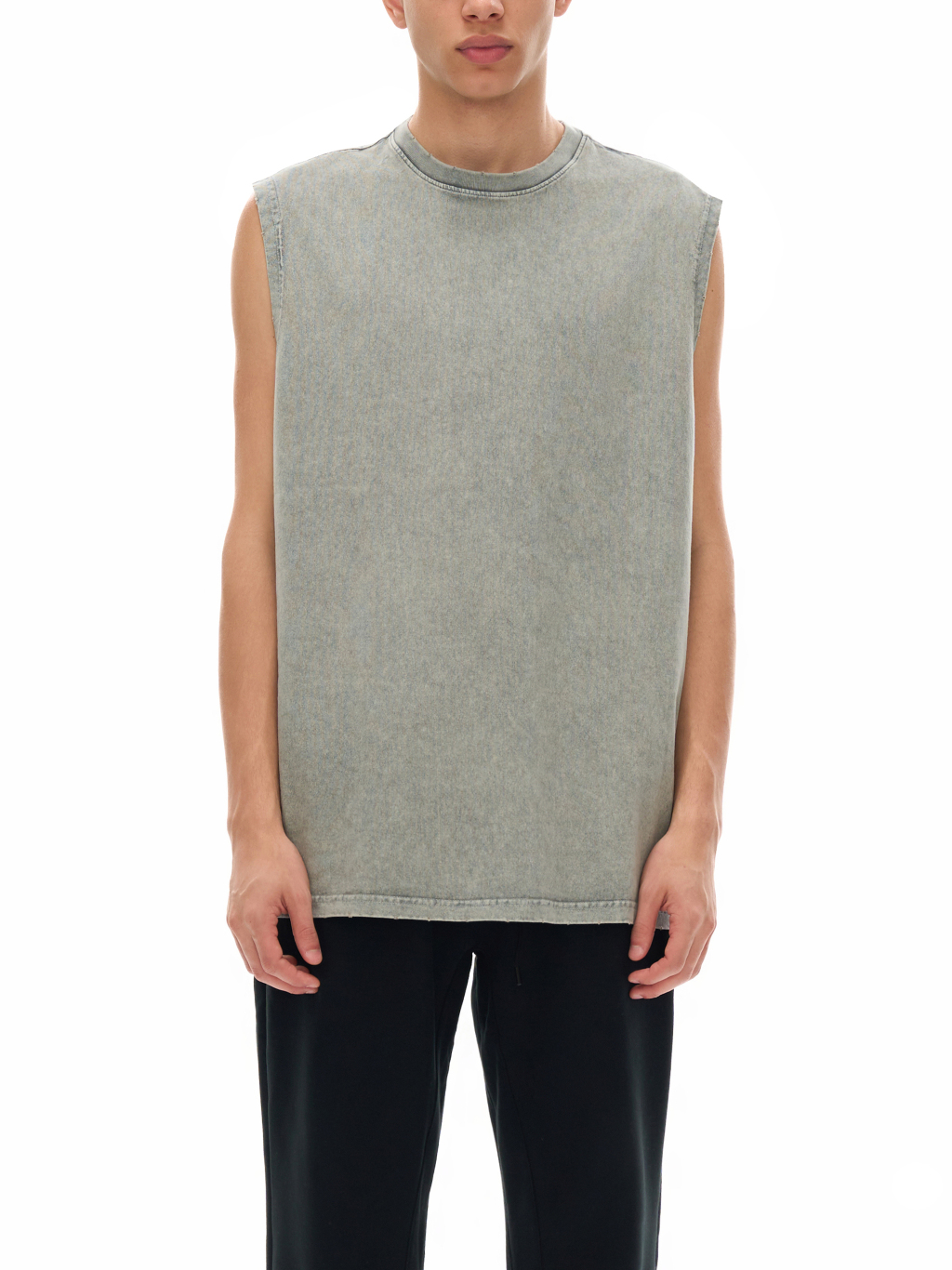 Streetwear Unisex Snow Washed Frayed Hem Tank Top - Print On Demand | HugePOD-3