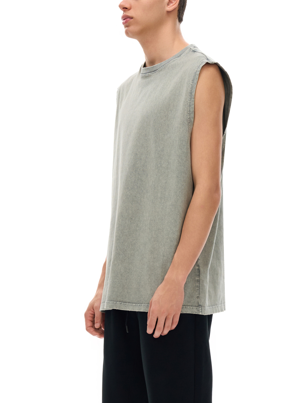 Streetwear Unisex Snow Washed Frayed Hem Tank Top - Print On Demand | HugePOD-4