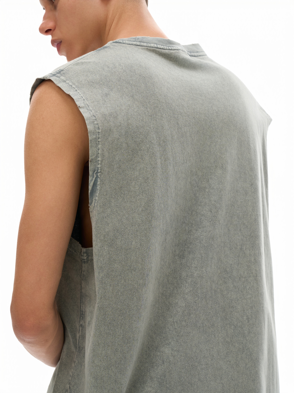 Streetwear Unisex Snow Washed Frayed Hem Tank Top - Print On Demand | HugePOD-6