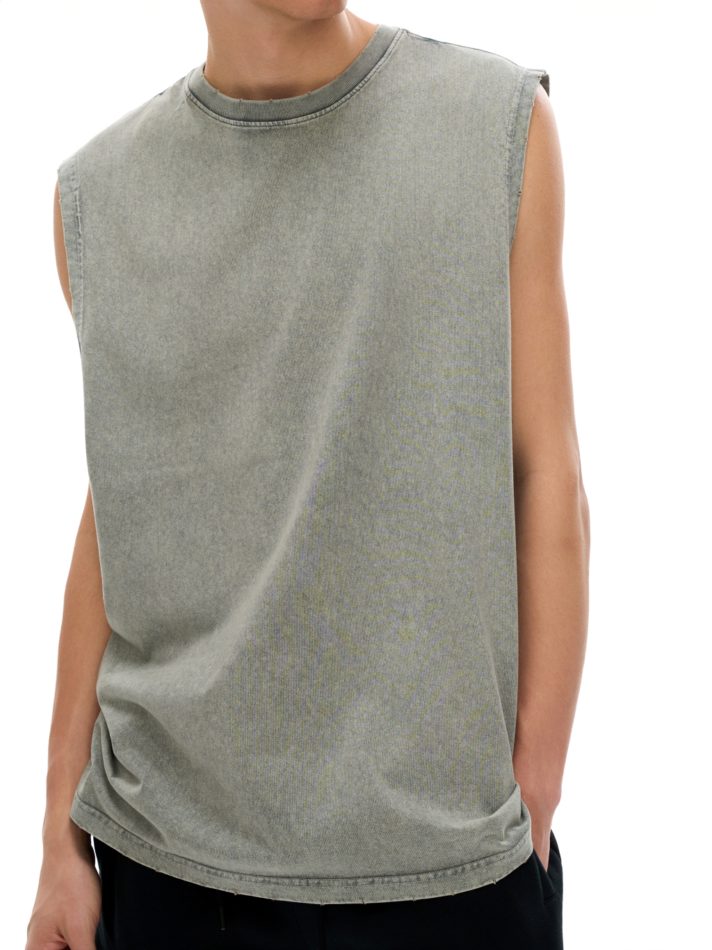 Streetwear Unisex Snow Washed Frayed Hem Tank Top - Print On Demand | HugePOD-7