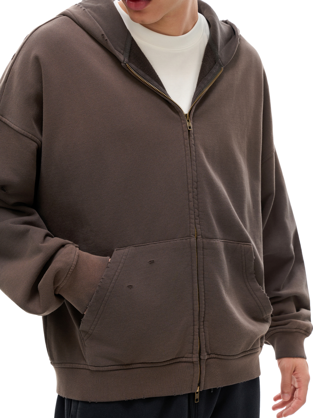 Hand-Frayed Sunfade Zip Hoodie – Vintage Streetwear | Tapstitch-7