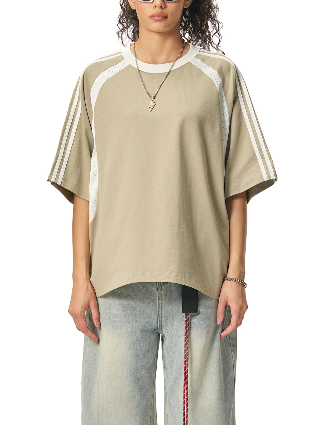 トップス FACETASM stripe mesh panel shirt L Contrast Stripes Panel Mesh T-shirt #RT0057 | TAPSTITCH