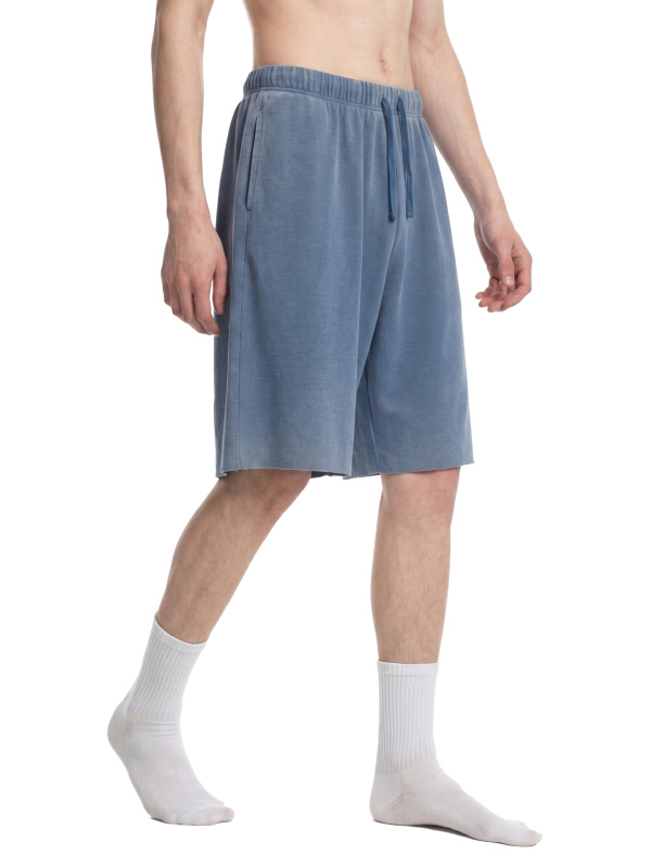 Unisex Vintage Wash Sunfade Waffle Raw Hem Shorts