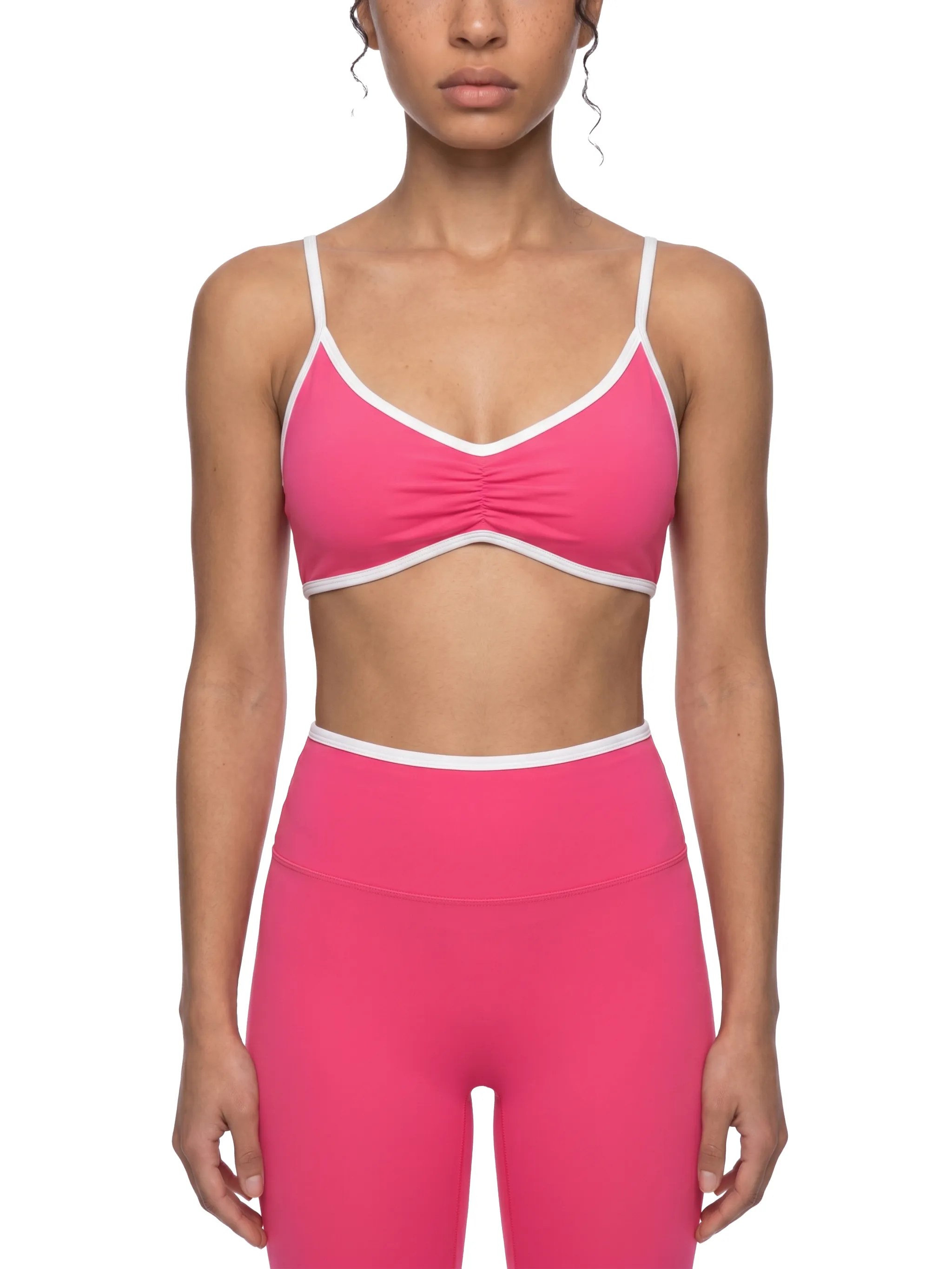 Women's Color Block Ruched V-Neck Sports Bra