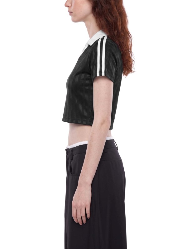 Contrast Collar Striped Cropped Jersey
