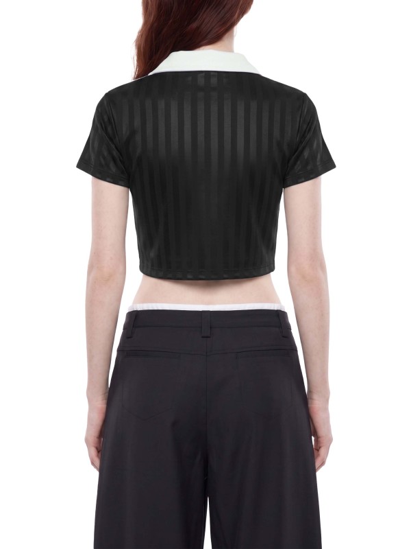 Contrast Collar Striped Cropped Jersey