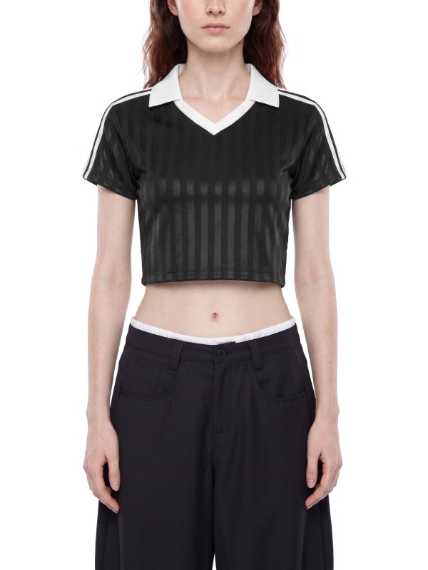Contrast Collar Striped Cropped Jersey