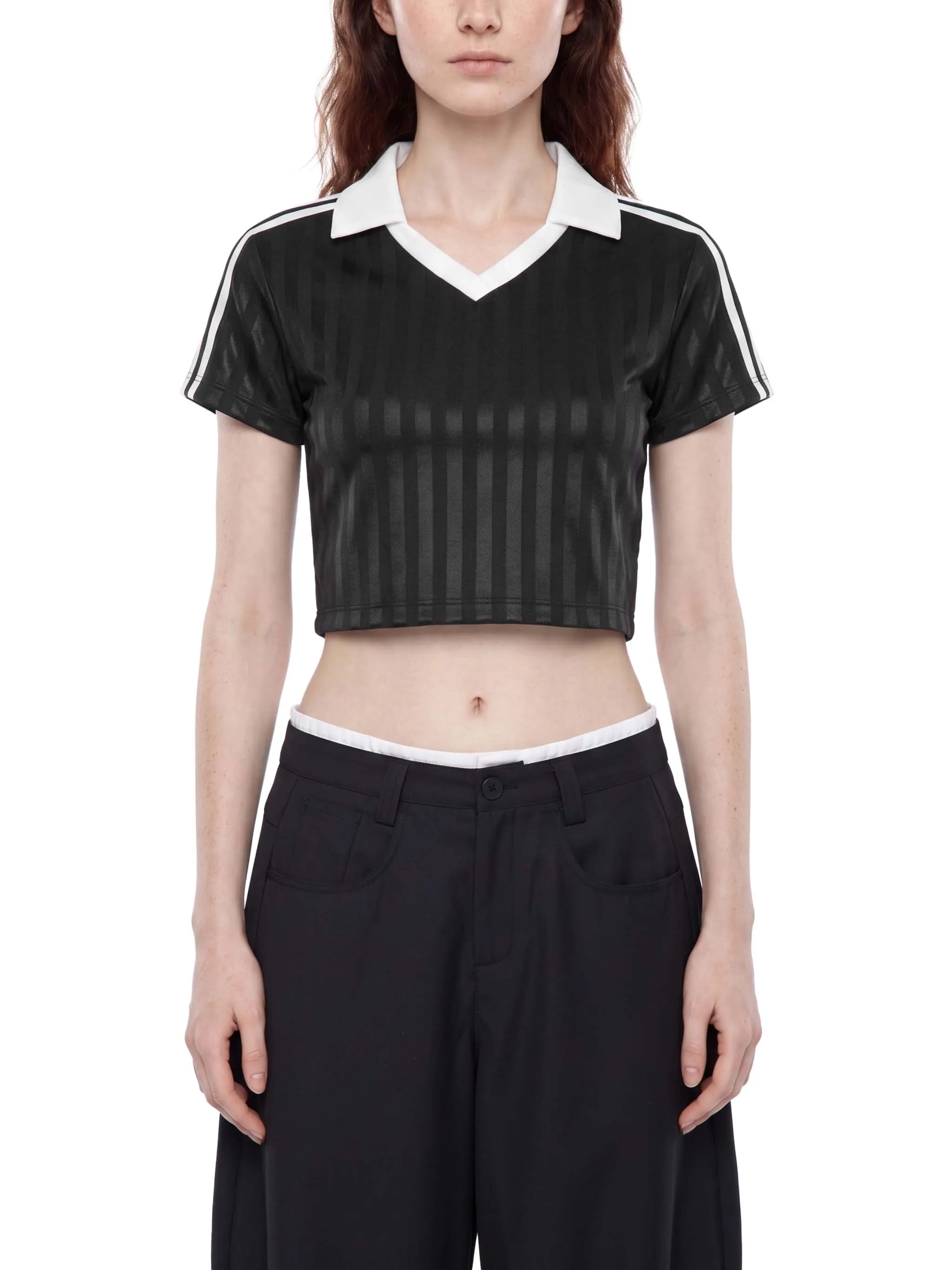 Contrast Collar Striped Cropped Jersey
