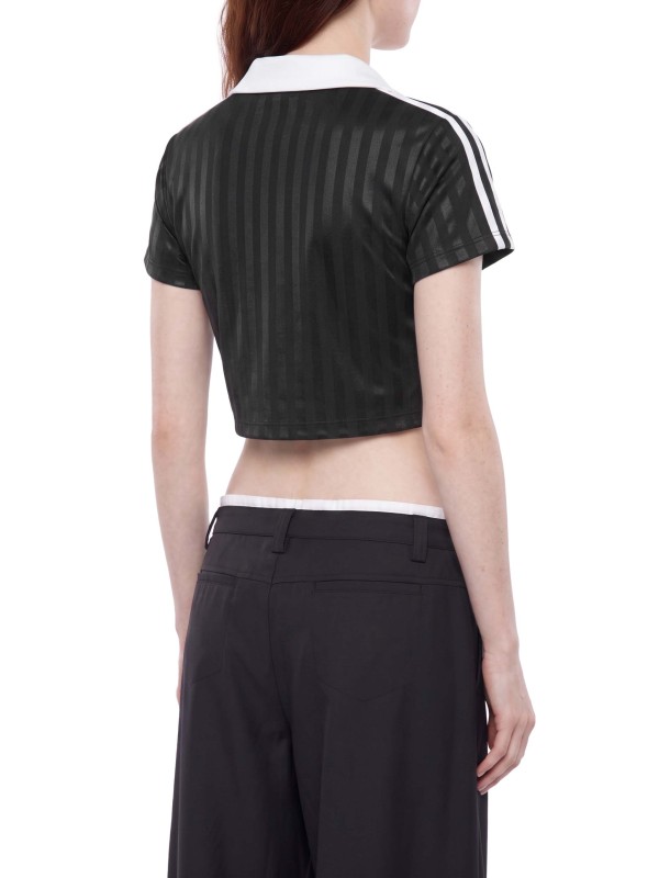Contrast Collar Striped Cropped Jersey