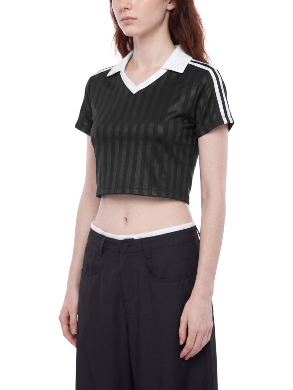 Contrast Collar Striped Cropped Jersey