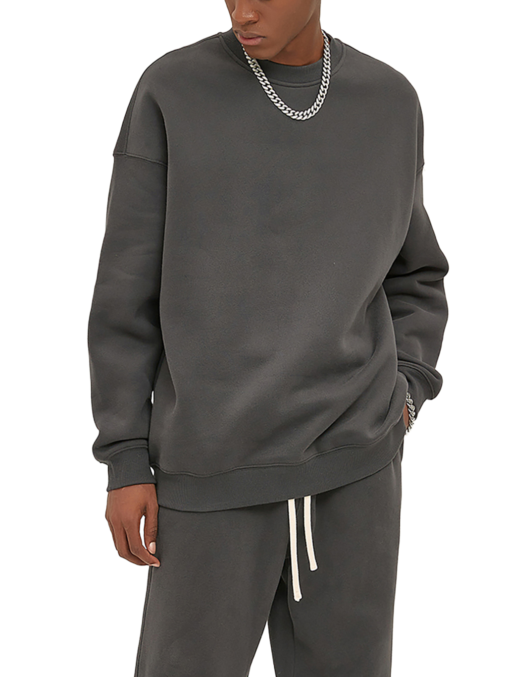 Streetwear Solid Color Fleece Pullover - Print On Demand-3