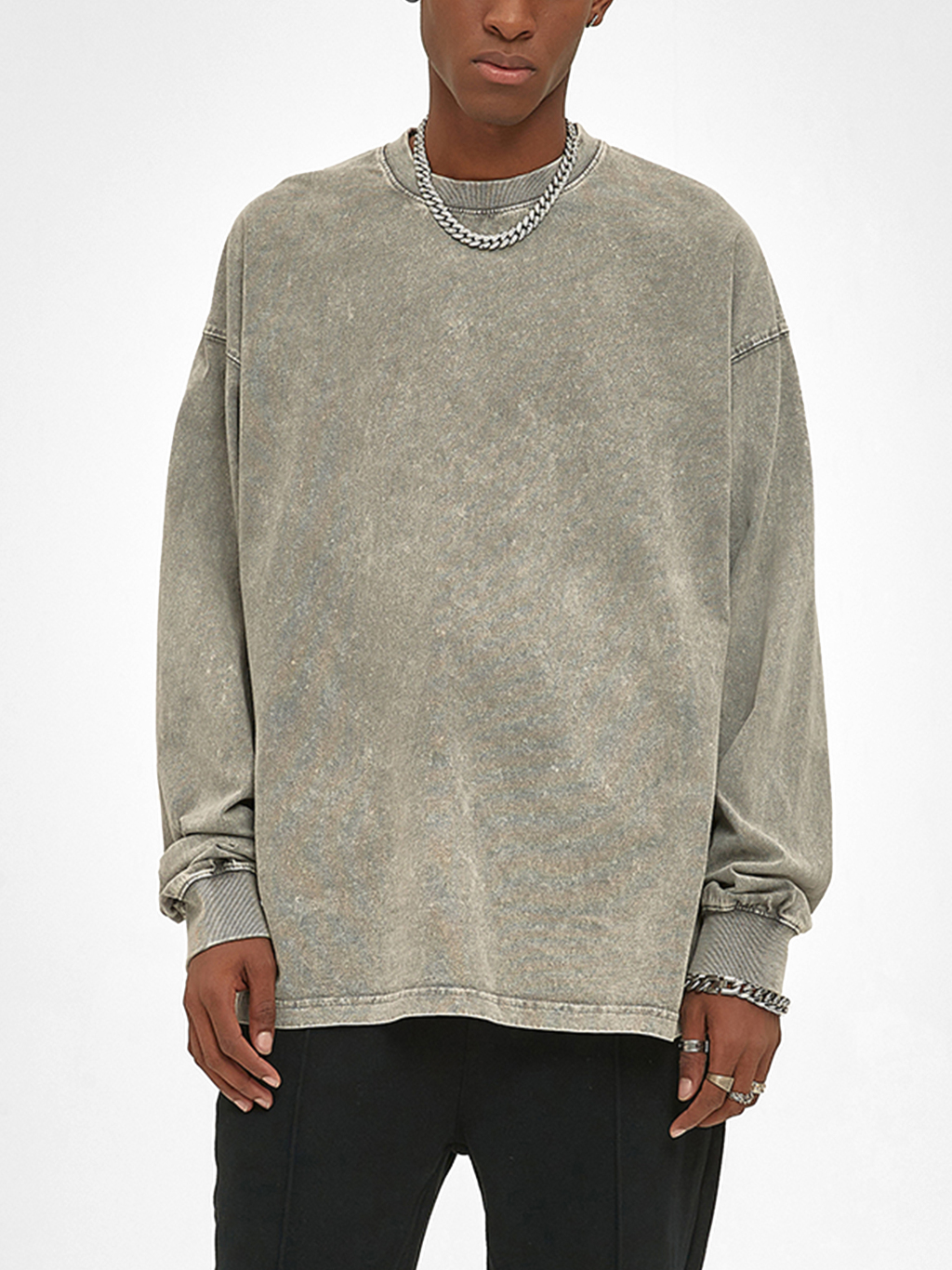 Streetwear Unisex Oversized Snow Wash Long Sleeve Tee - Print On Demand | HugePOD-3