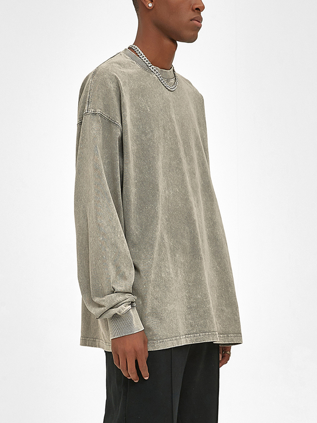 Streetwear Unisex Oversized Snow Wash Long Sleeve Tee - Print On Demand | HugePOD-4