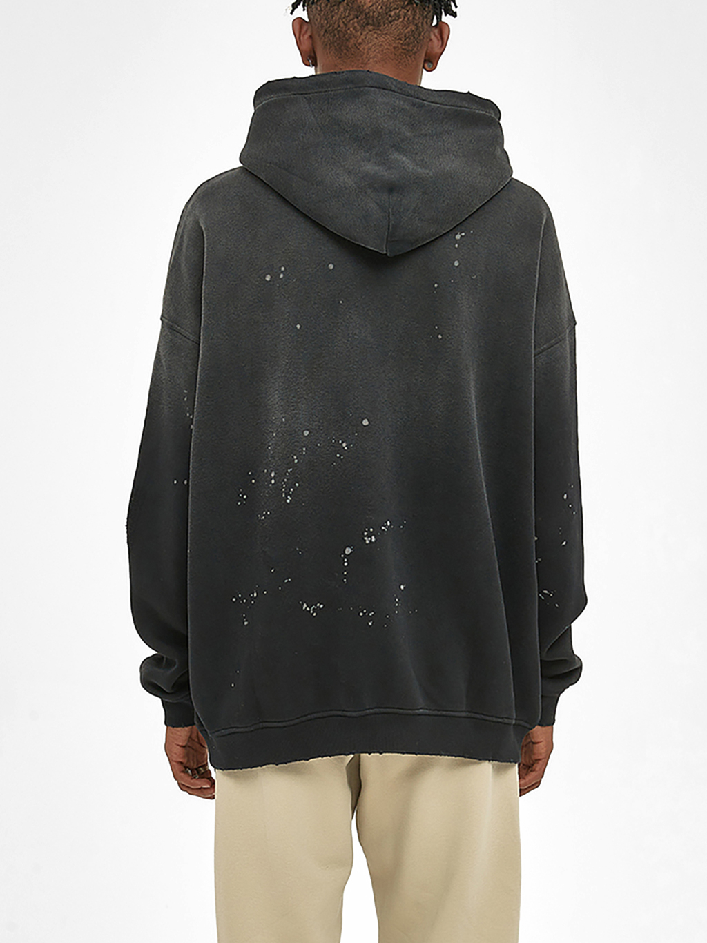 (Black)Streetwear Unisex Monkey Washed Frayed Effect Hoodie-4