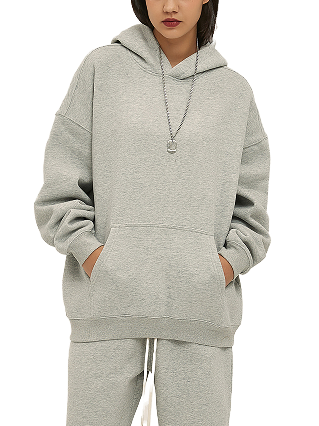 (Gray)Streetwear Unisex Oversized Solid Color Fleece Hoodie-8