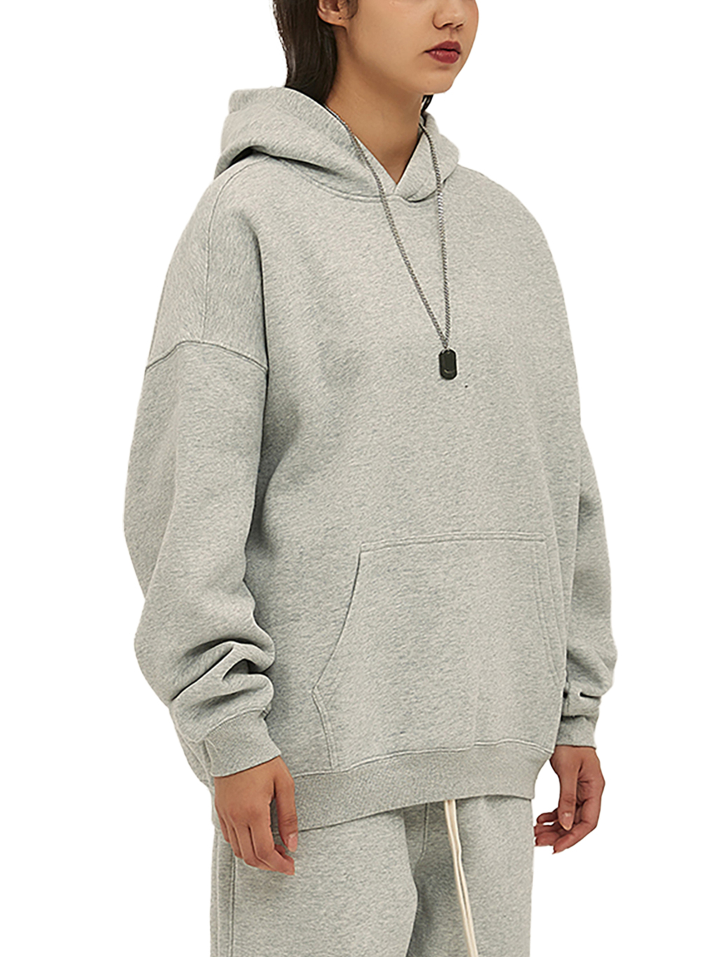 (Gray)Streetwear Unisex Oversized Solid Color Fleece Hoodie-11