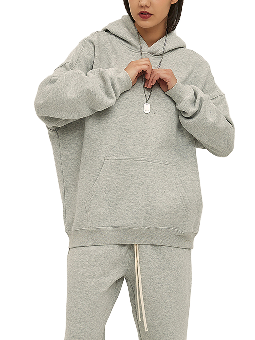 (Gray)Streetwear Unisex Oversized Solid Color Fleece Hoodie-12