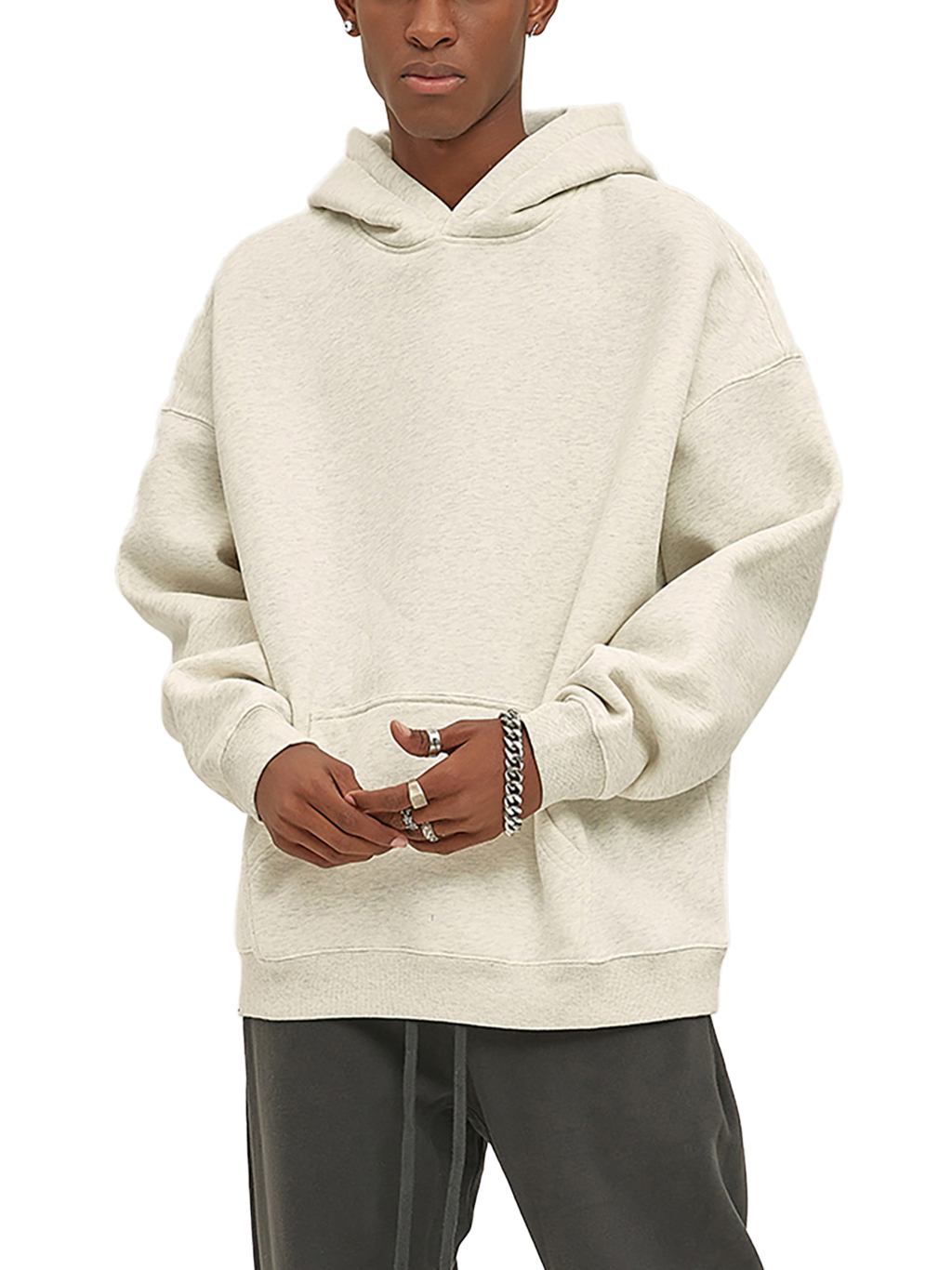 (Gray)Streetwear Unisex Oversized Solid Color Fleece Hoodie-6