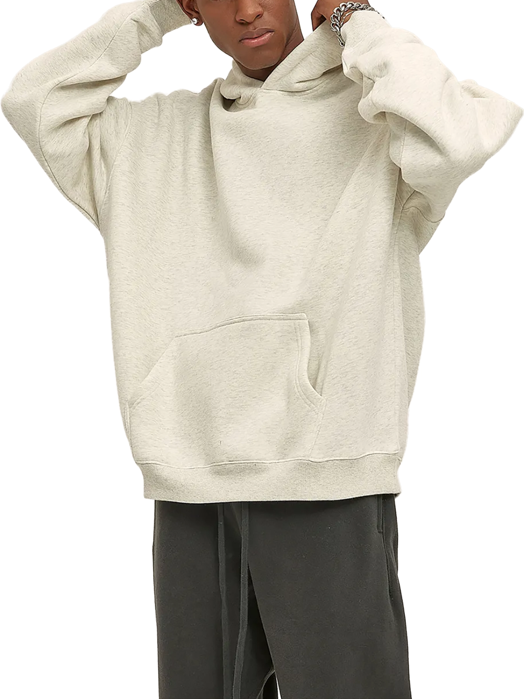 (Gray)Streetwear Unisex Oversized Solid Color Fleece Hoodie-7