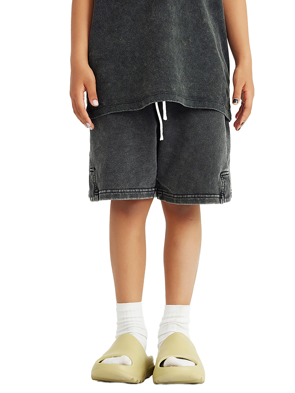 Streetwear Kids Heavyweight Vintage Washed 100% Cotton Shorts - Print On Demand | HugePOD-7