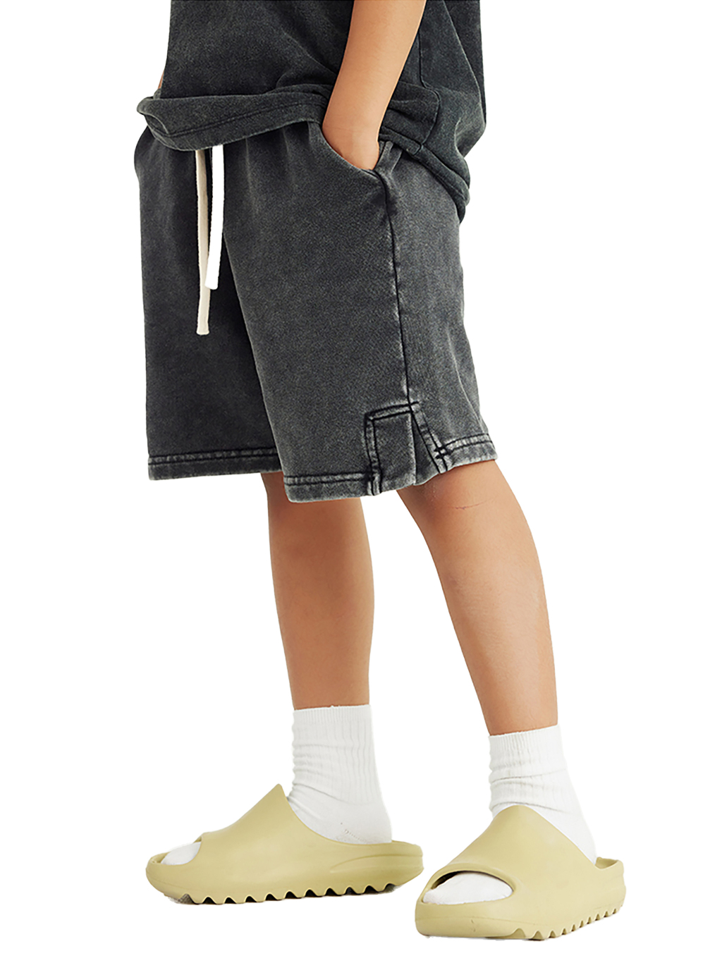 Streetwear Kids Heavyweight Vintage Washed 100% Cotton Shorts - Print On Demand | HugePOD-8