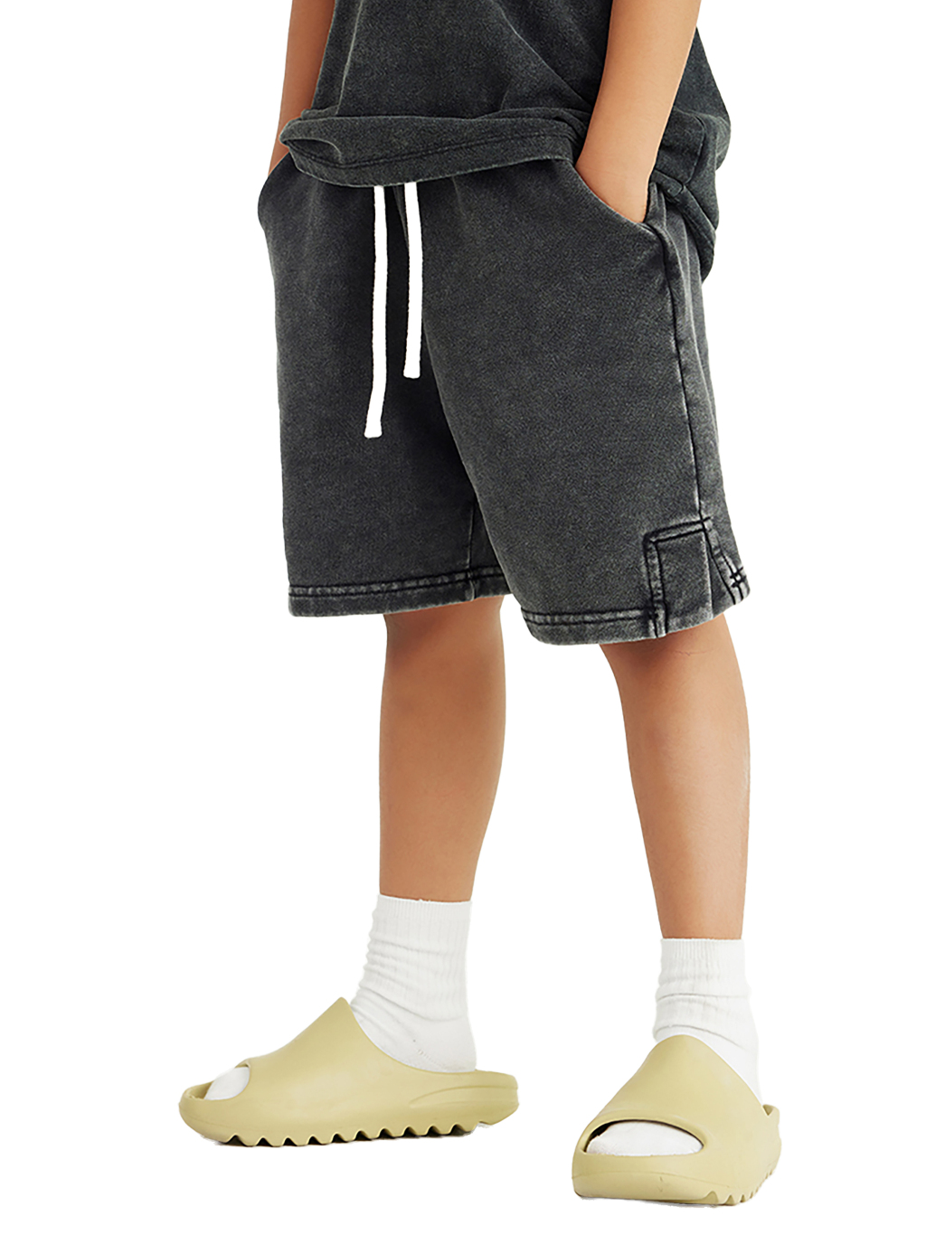 Streetwear Kids Heavyweight Vintage Washed 100% Cotton Shorts - Print On Demand | HugePOD-3