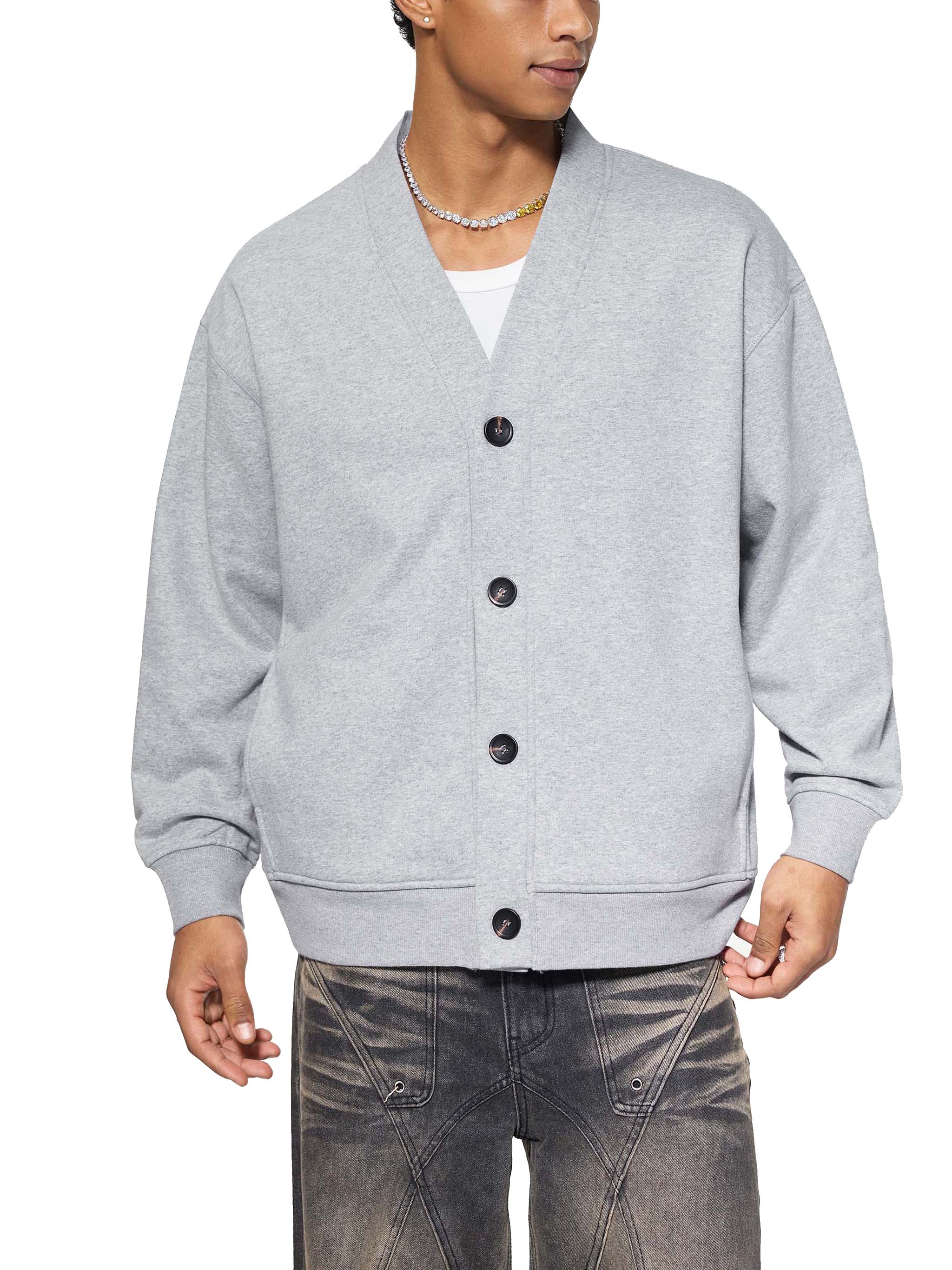 Essential Heavyweight Sweat Cardigan #RQ0024 | TAPSTITCH