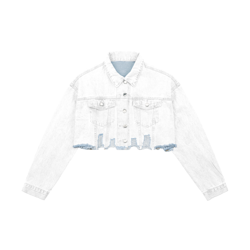 Custom Streetwear Women's Crop Raw Hem Denim Jacket - Print On Demand | HugePOD-2