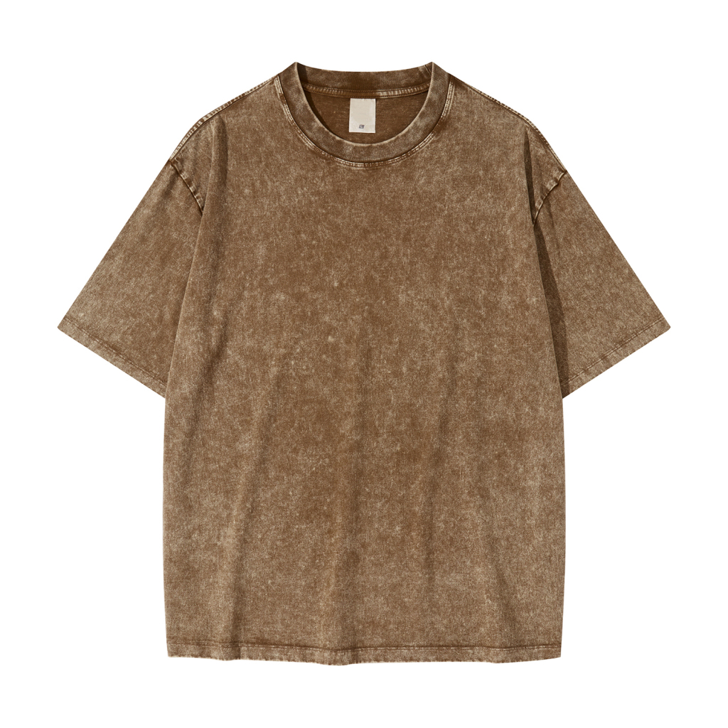 Streetwear American Vintage Waxed Dyed Washed Heavyweight 100% Cotton T-Shirt | HugePOD-12