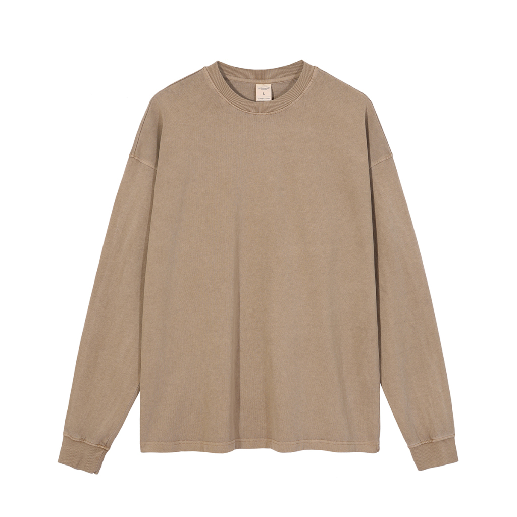 Streetwear Unisex Drop Shoulder Stone Wash Long Sleeve Tee - Print On Demand | HugePOD-14