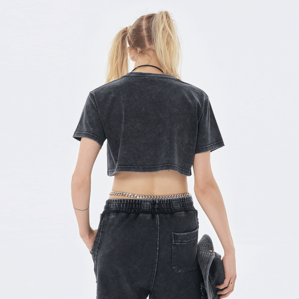 Streetwear Women's Solid Color Washed Crop Top-8