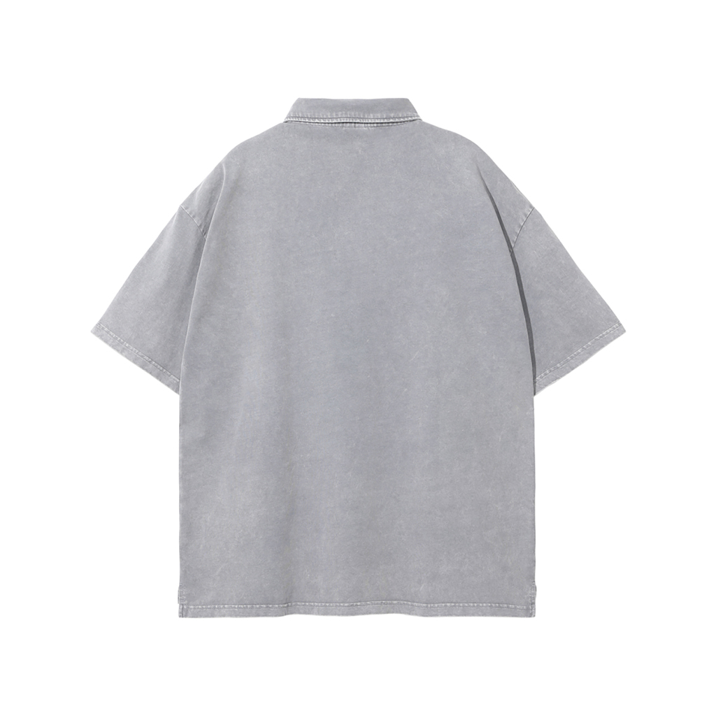Streetwear Wax Dyed Washed Vintage Collared Button Split 100% Cotton T-Shirt | HugePOD-3