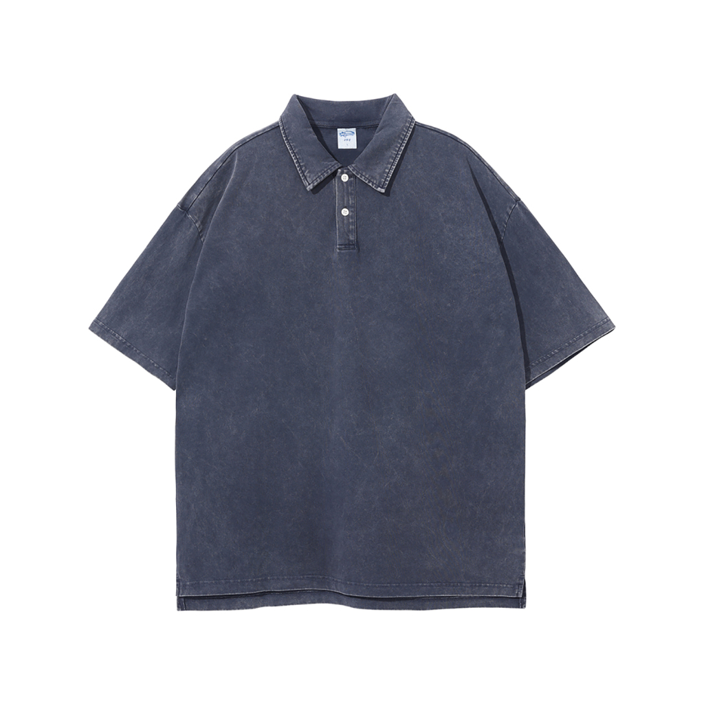 Streetwear Wax Dyed Washed Vintage Collared Button Split 100% Cotton T-Shirt | HugePOD-8