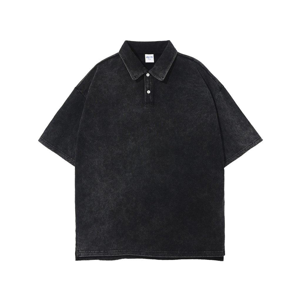 Streetwear Wax Dyed Washed Vintage Collared Button Split 100% Cotton T-Shirt | HugePOD-10