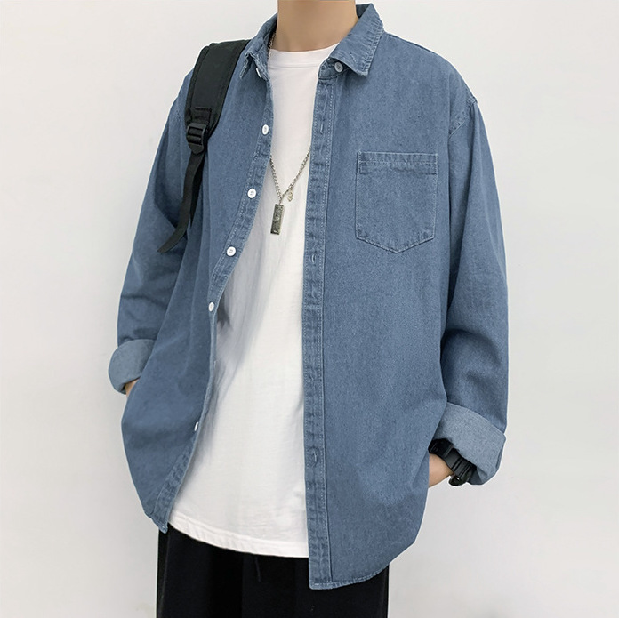 Men's Streetwear Classic Patched Pocket Denim Shirt - Print On Demand | HugePOD-4