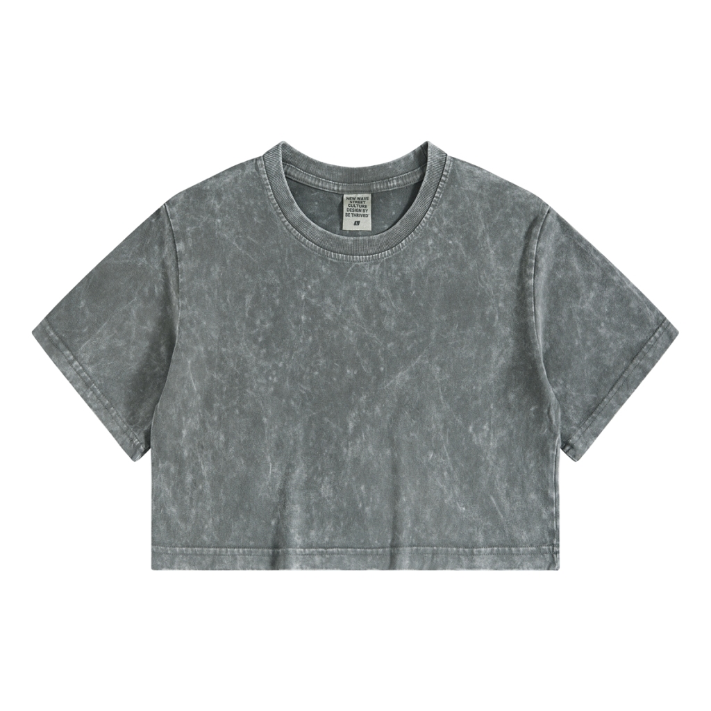 Streetwear Women's Washed Denim Crop Top - Print On Demand | HugePOD-8