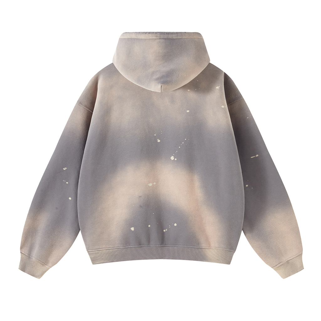 (Ash)Streetwear Unisex Monkey Washed Frayed  Effect Hoodie-7