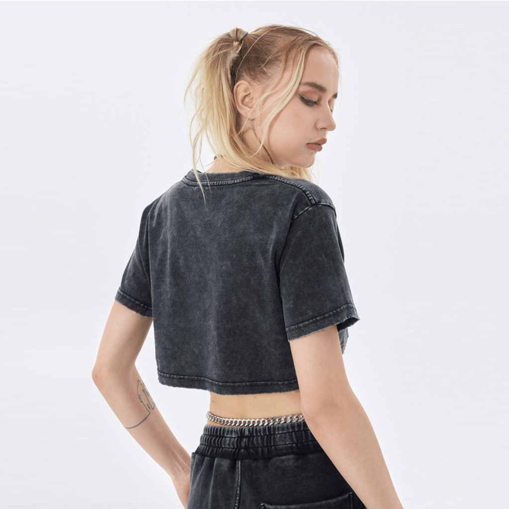 Streetwear Women's Solid Color Washed Crop Top-7