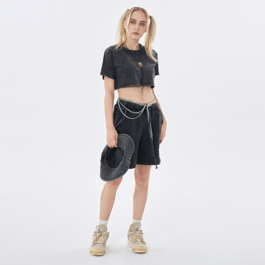 Streetwear Women's Solid Color Washed Crop Top-4