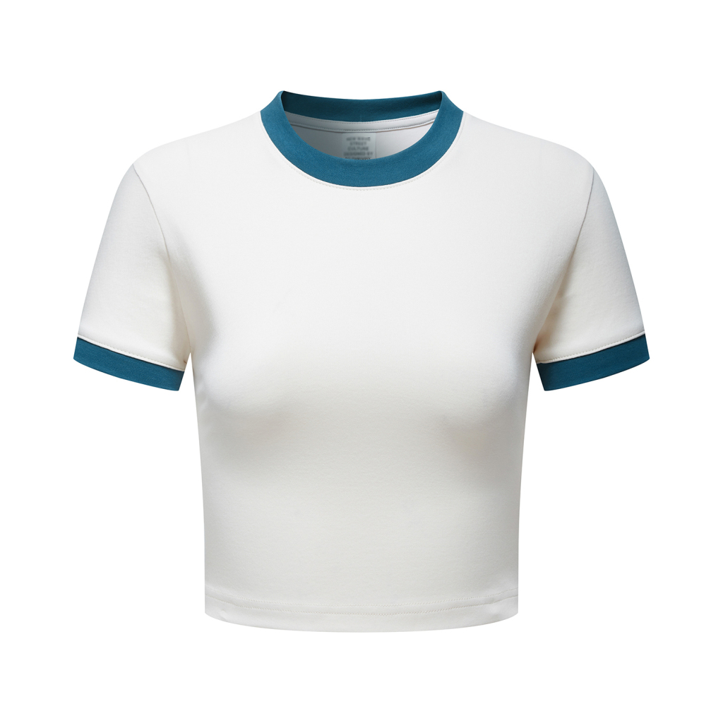 Streetwear Vintage Color-Block Fitted Cropped Grayish Blue Tee - Print On Demand | HugePOD-3