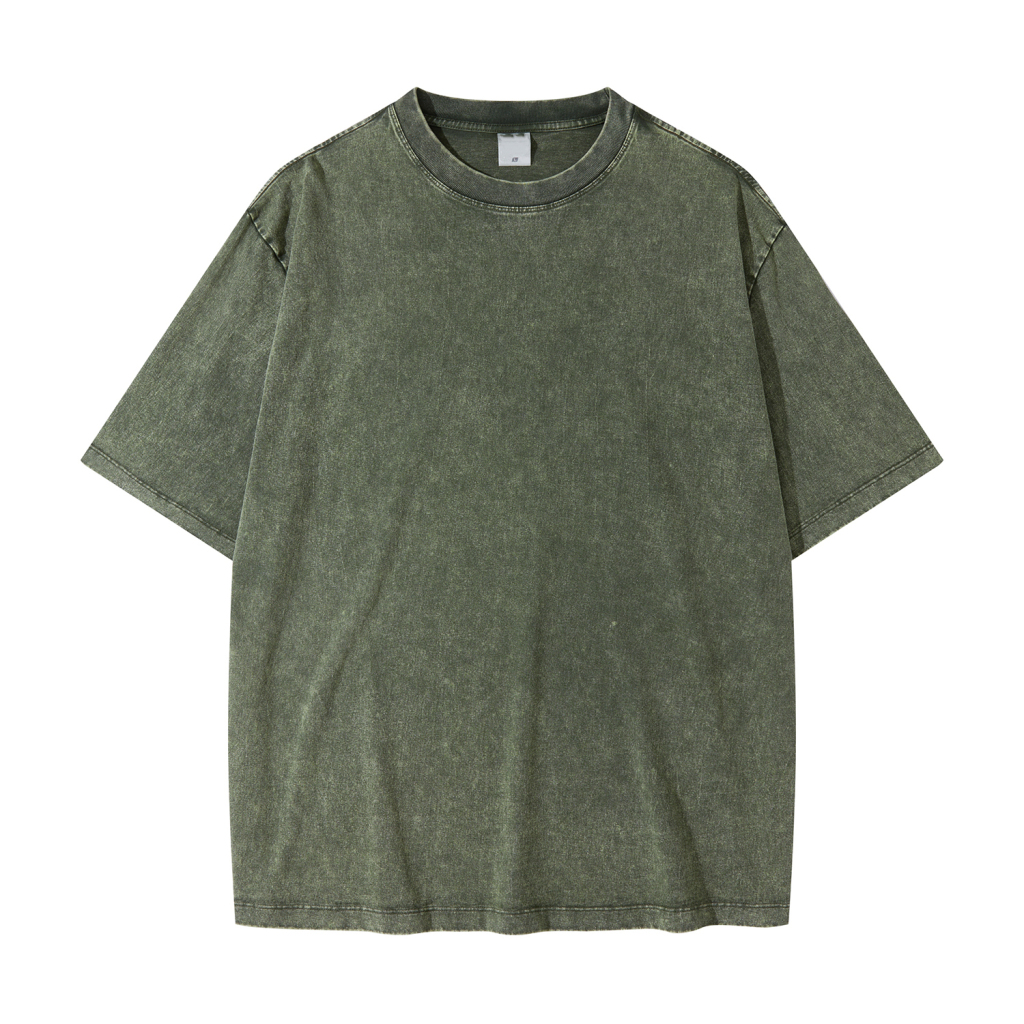 Streetwear American Vintage Waxed Dyed Washed Heavyweight 100% Cotton T-Shirt | HugePOD-14