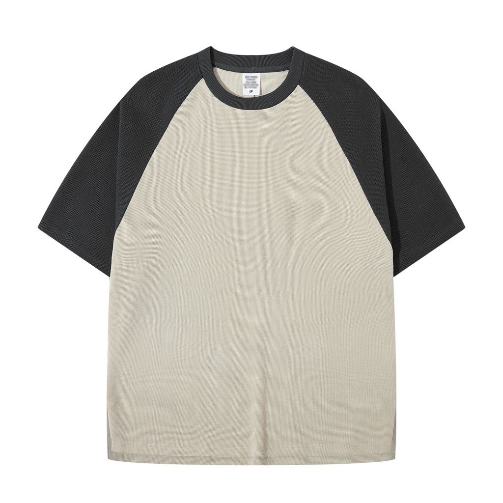 Streetwear 365G Heavyweight Color Block Loose-Fit Waffle Stitch Fabric T-Shirt - Print On Demand | HugePOD-5