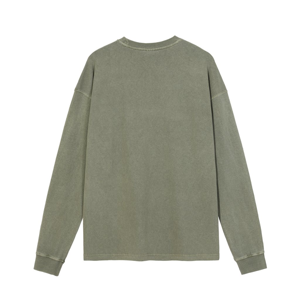 Streetwear Unisex Drop Shoulder Stone Wash Long Sleeve Tee - Print On Demand | HugePOD-13