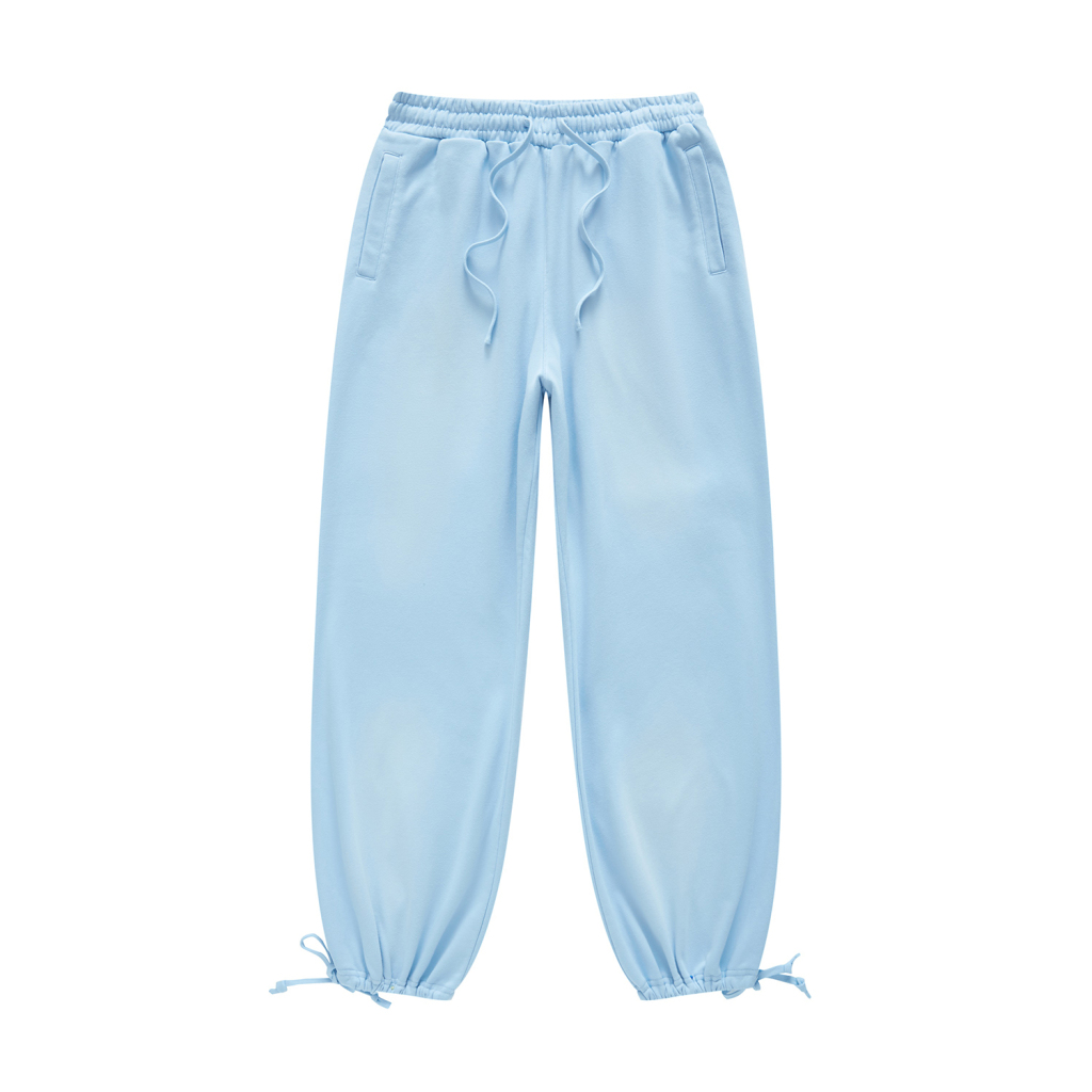 (Sky Blue&Rose Pink)Streetwear Unisex Heavyweight 445G Ombre Washed Drawstring Waist Fleece Joggers-6