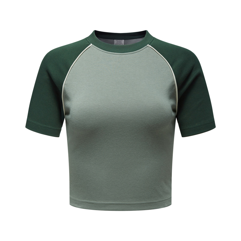 Streetwear Women's Vintage Colorblock Fitted Cropped Green Tee-3