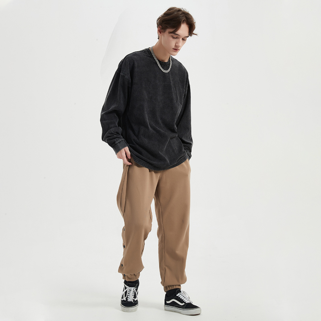 Oversized Vintage Snow Wash Long Sleeve Tee - Print On Demand-3