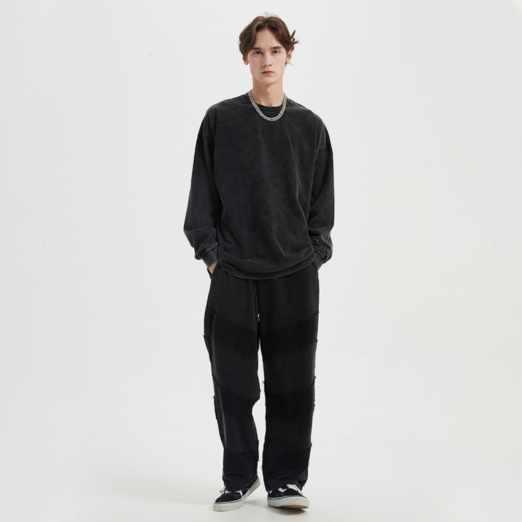 Oversized Vintage Snow Wash Long Sleeve Tee - Print On Demand-2